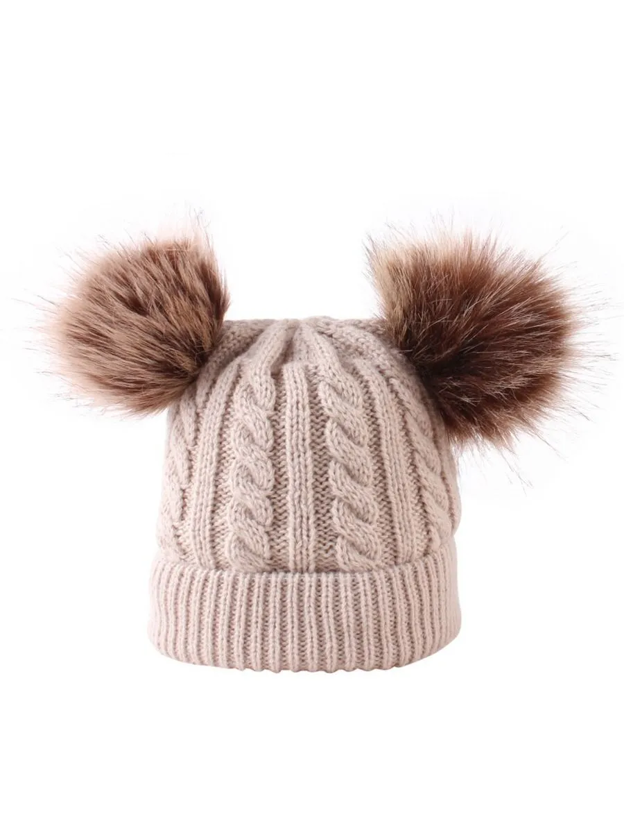 Winter Cute Baby Toddler Kids Double Pom Knitted Beanie Hat