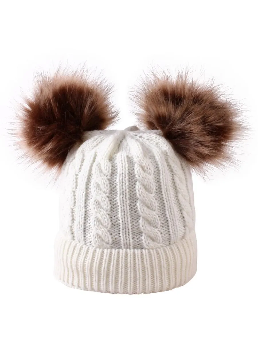 Winter Cute Baby Toddler Kids Double Pom Knitted Beanie Hat