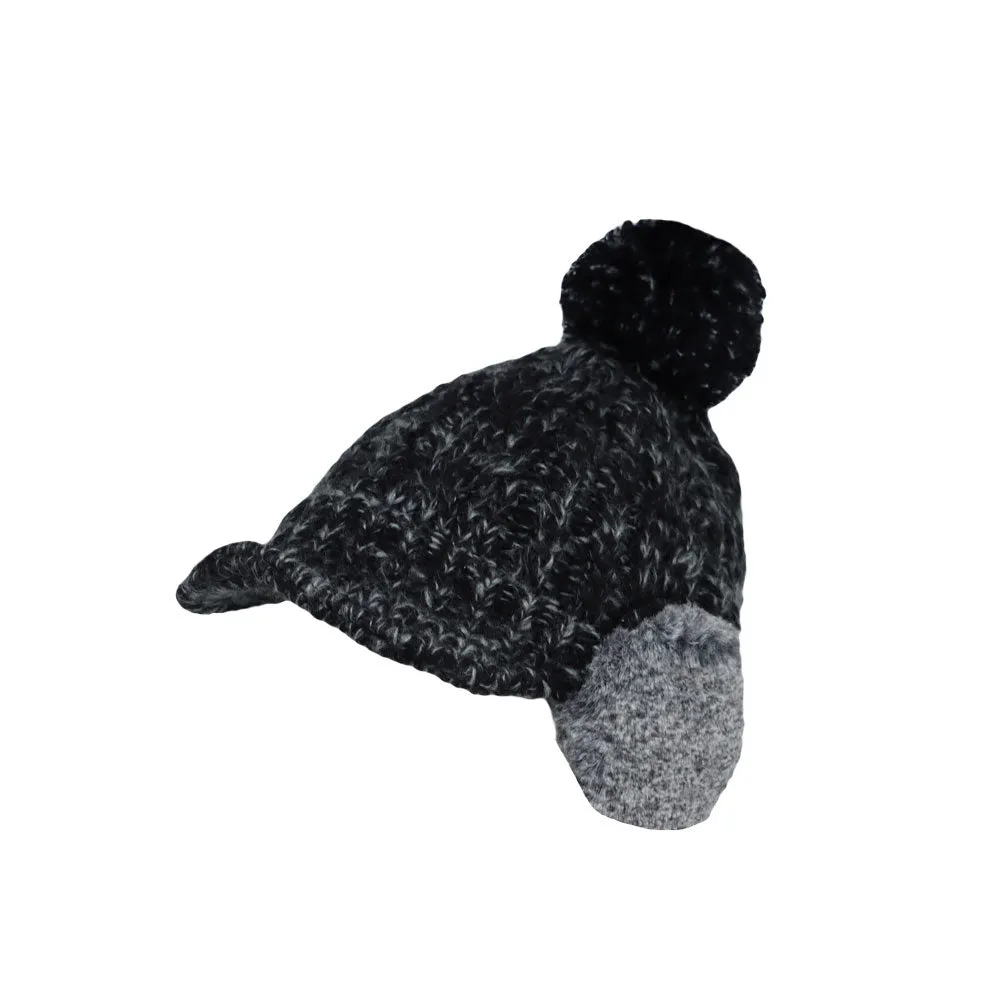 Winter Pom Knitted Cable Visor Earflaps Beanie Hat Mixed Color Skull Cap JDT1494