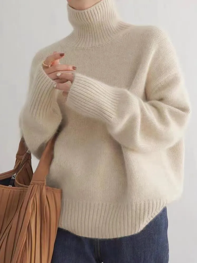 Women Warm Turtleneck Ribbed Texture Knited Sweater