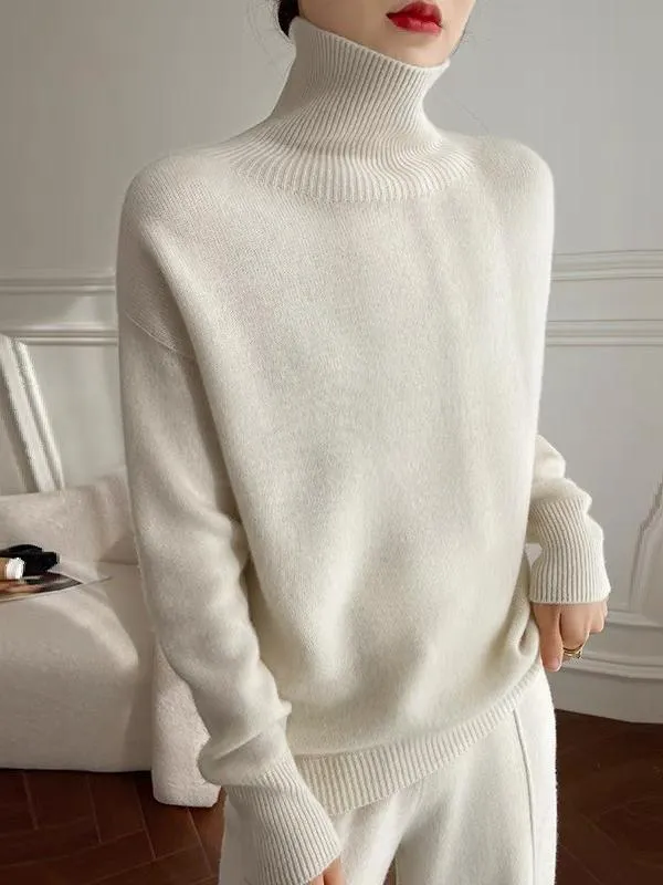 Women Warm Turtleneck Ribbed Texture Knited Sweater