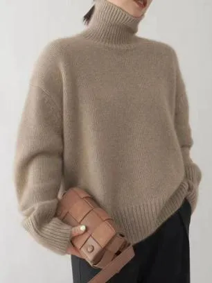 Women Warm Turtleneck Ribbed Texture Knited Sweater