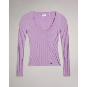 Women Wmk-Jolia-Rib Engineered Knit Top - Lilac