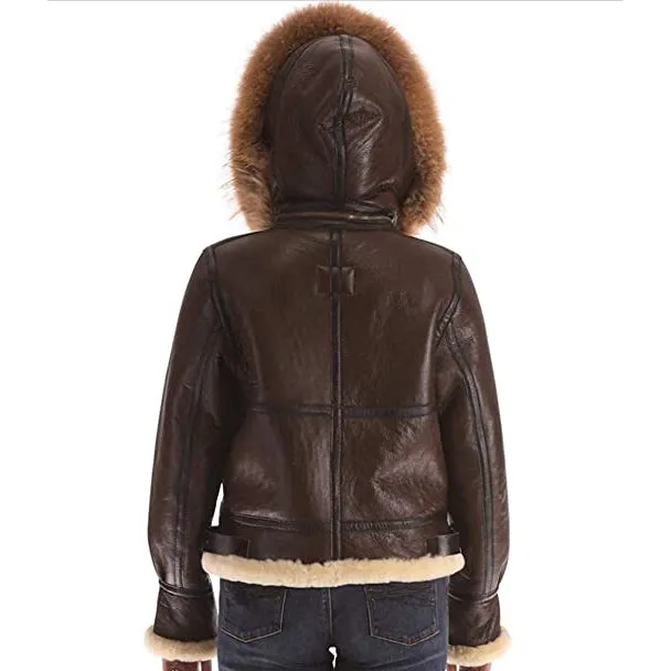 Women's B3 Real Shearling Sheepskin Fur Bomber Leather Flying Aviator Jacket