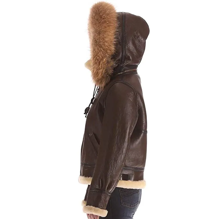 Women's B3 Real Shearling Sheepskin Fur Bomber Leather Flying Aviator Jacket