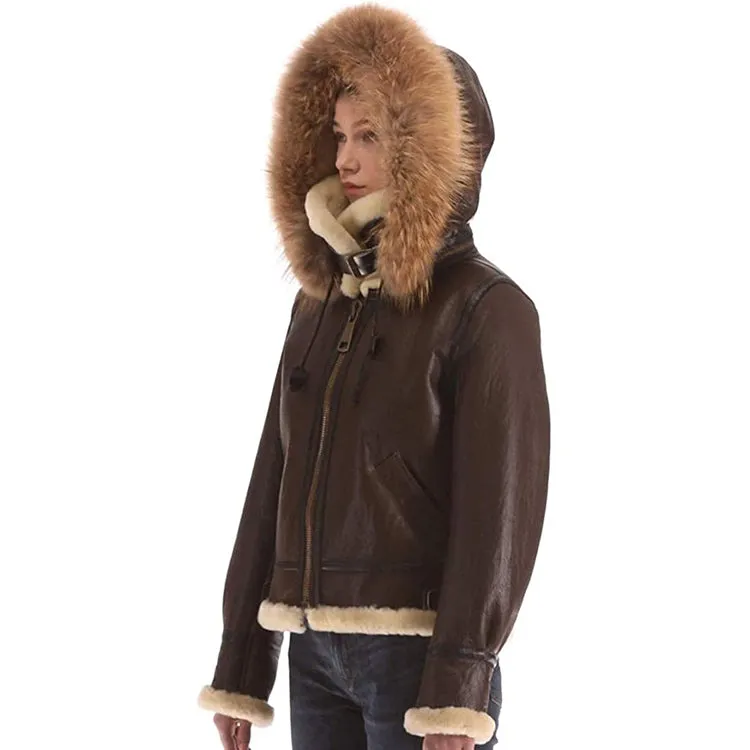 Women's B3 Real Shearling Sheepskin Fur Bomber Leather Flying Aviator Jacket