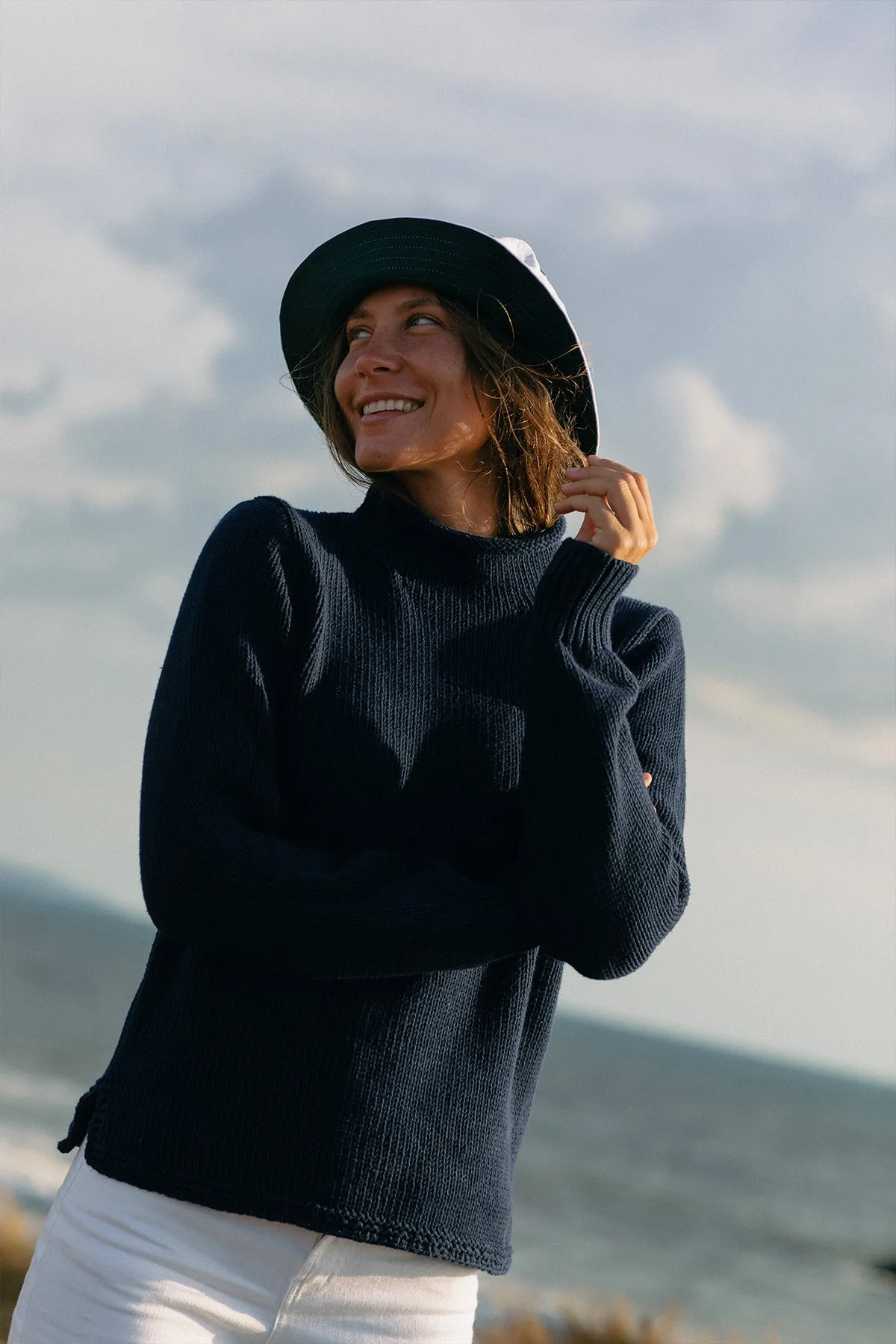 Women's Fisherman's Sweater in Navy