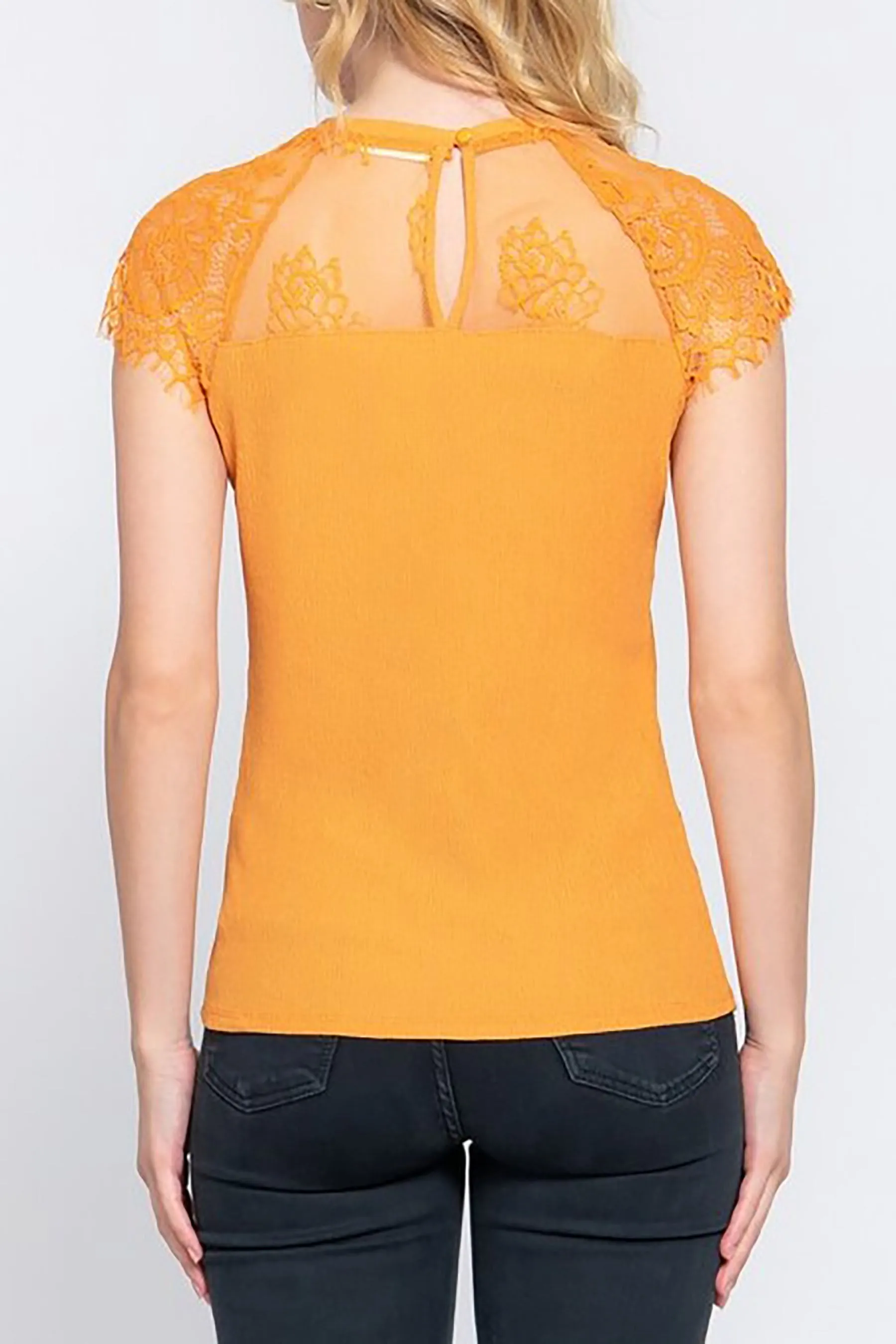 Women's Lace Ruffle Sleeve Texture Knit Top