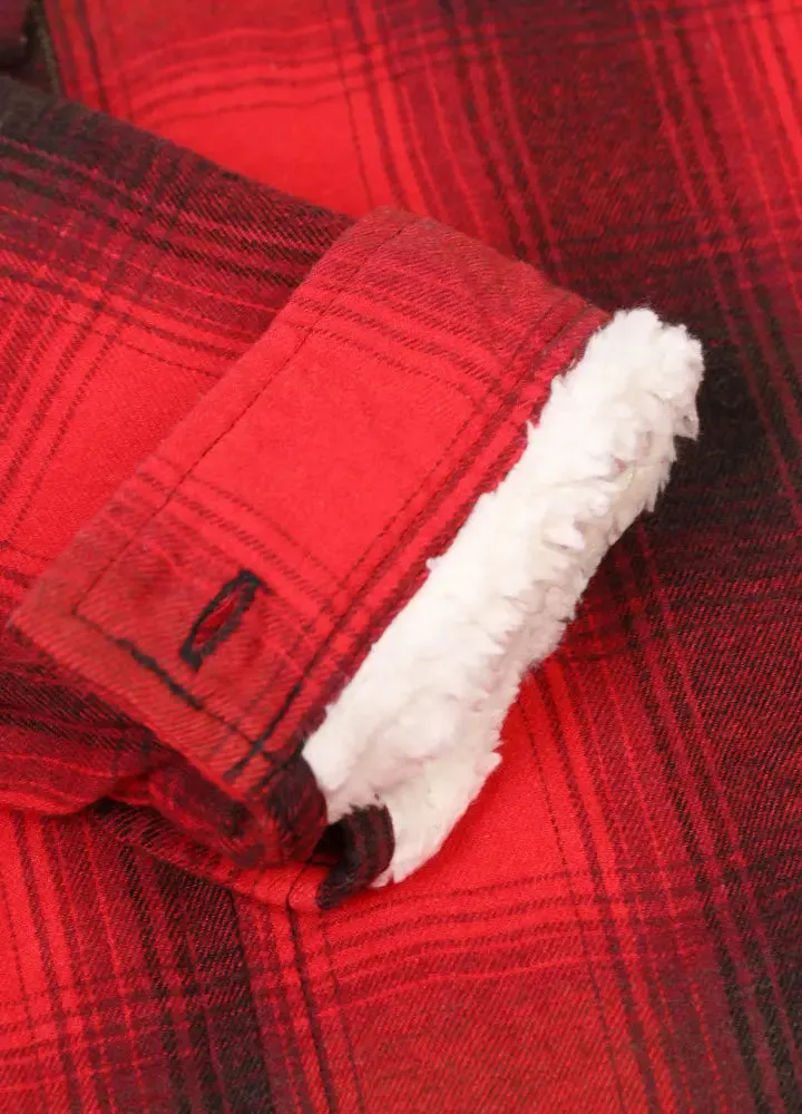 Women's Matching Family Red Sherpa-Lined Flannel Hoodie