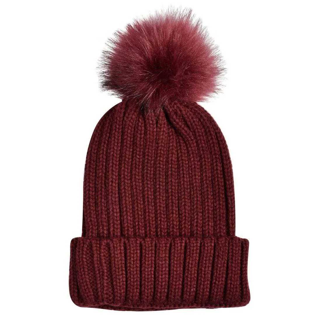 Womens Pom Pom Bobble Beanie Hat Knitted Faux Fur 5 Colours