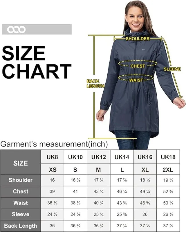 Women's Rain Jacket Lightweight Hooded Long Rain Coat Waterproof Jacket Ladies Packable Functional Jacket Windbreaker Breathable Active Outdoor Coats