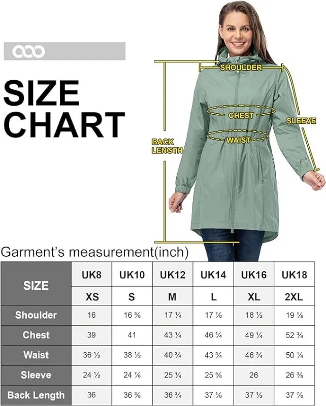 Women's Rain Jacket Lightweight Hooded Long Rain Coat Waterproof Jacket Ladies Packable Functional Jacket Windbreaker Breathable Active Outdoor Coats