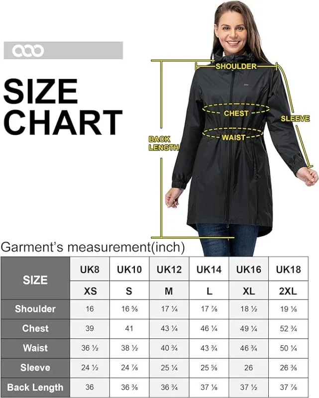 Women's Rain Jacket Lightweight Hooded Long Rain Coat Waterproof Jacket Ladies Packable Functional Jacket Windbreaker Breathable Active Outdoor Coats