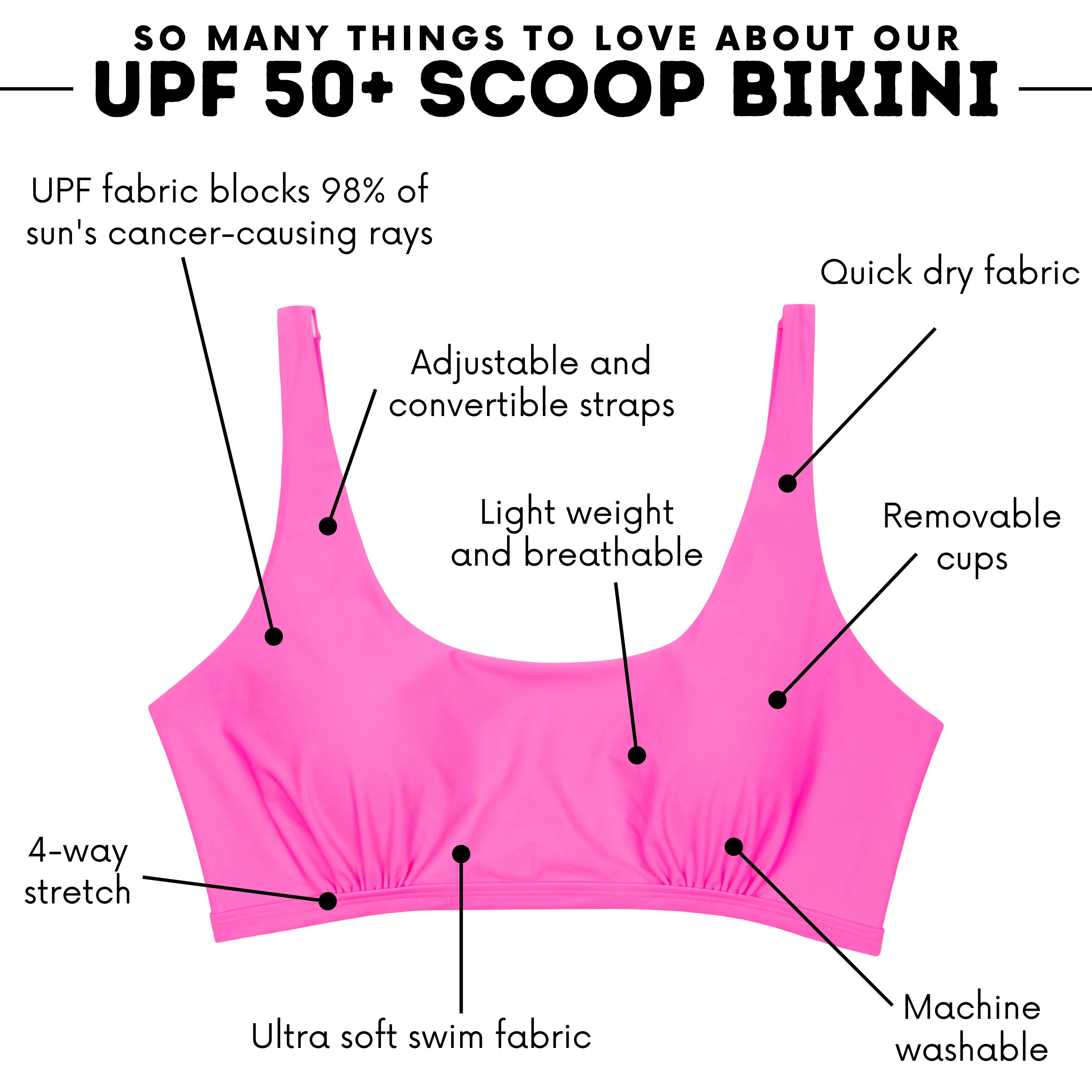 Women's Scoop Neck Bikini Top Plus Size | "Neon Pink"